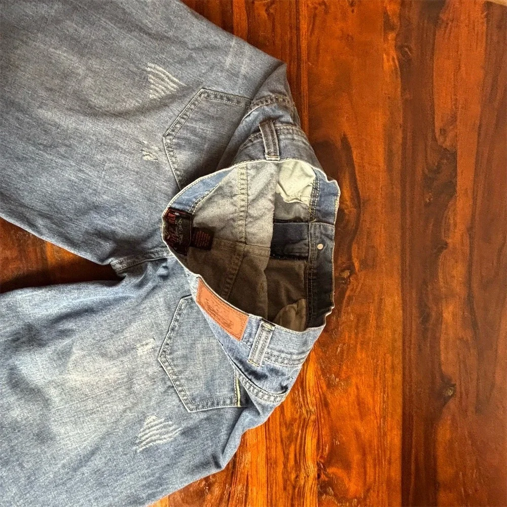 Rock Revival Men's Jean Shorts Size 34 Blue‎ Medium Wash Distressed